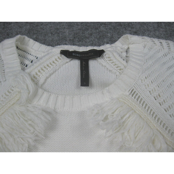 BCBGMaxazria Sweater Women Small Crochet Ivory Fringe Soft Girl Core Boho - Picture 2 of 15